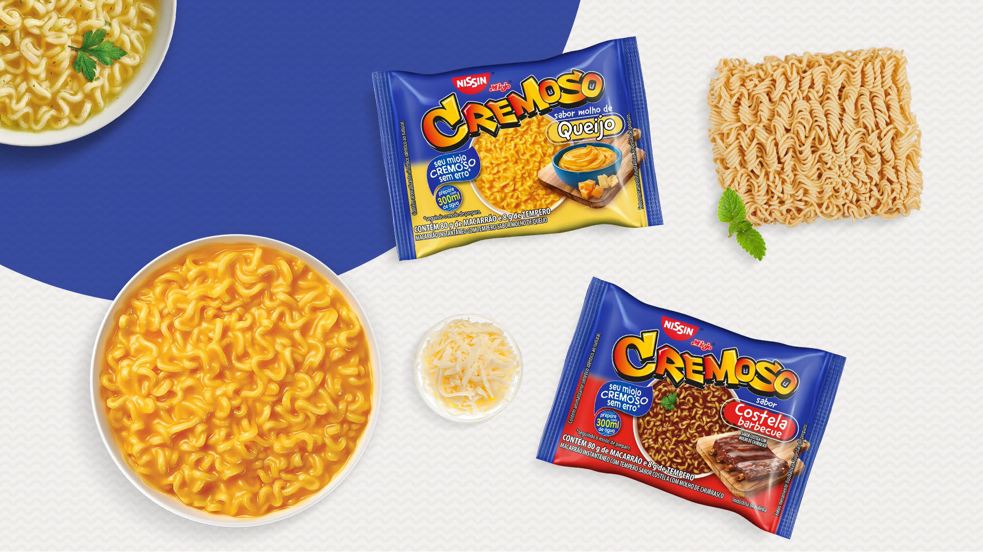 Nissin Cremoso — sabores Queijo e Costela Barbecue