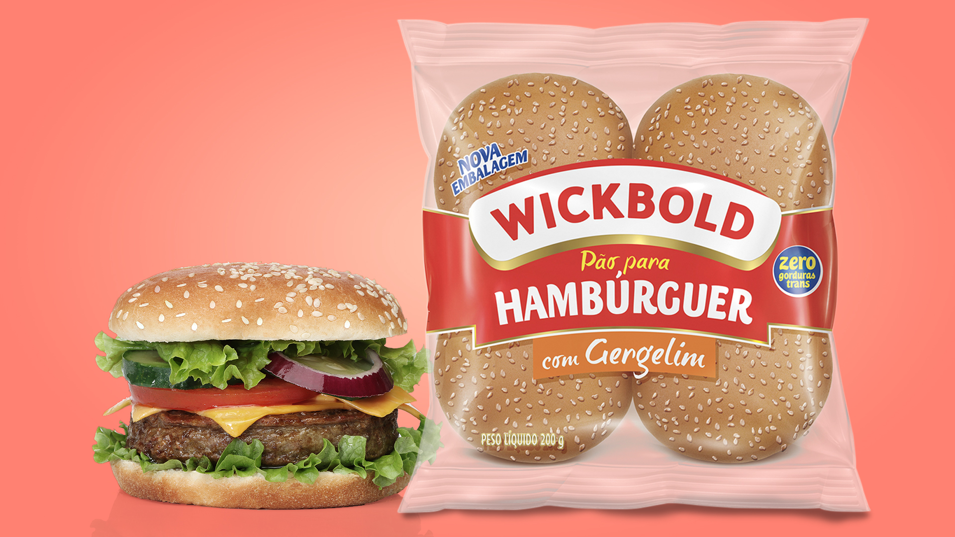 Wickbold Pão de Hamburguer ao lado de um hamburguer